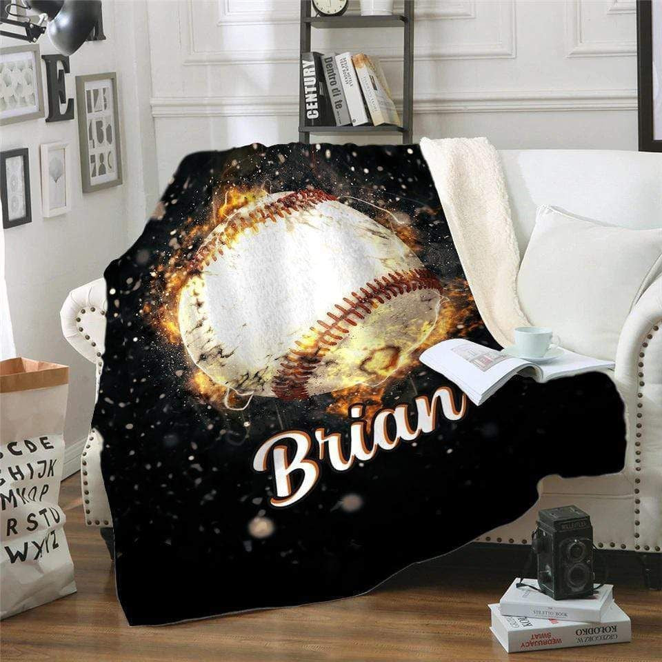 Fire Baseball Personalized Fleece Blanket