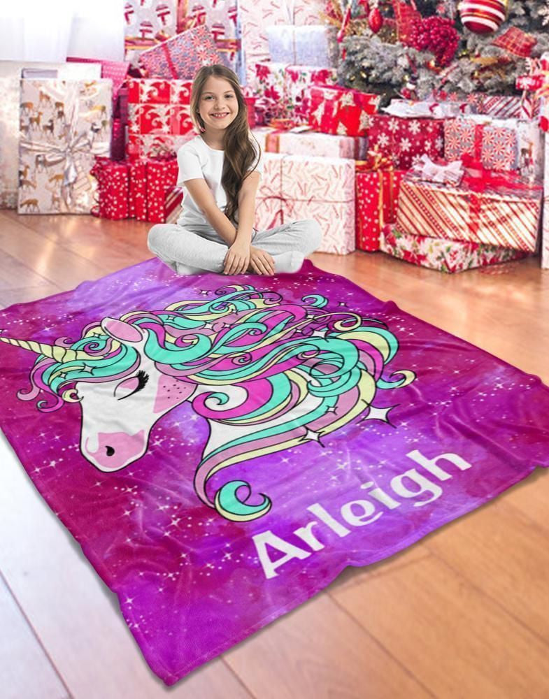 Galaxy Magic Unicorn Gift For Kids Custom Name Fleece Blanket