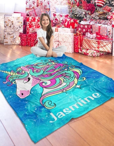 Galaxy Magic Unicorn Gift For Kids Custom Name Fleece Blanket
