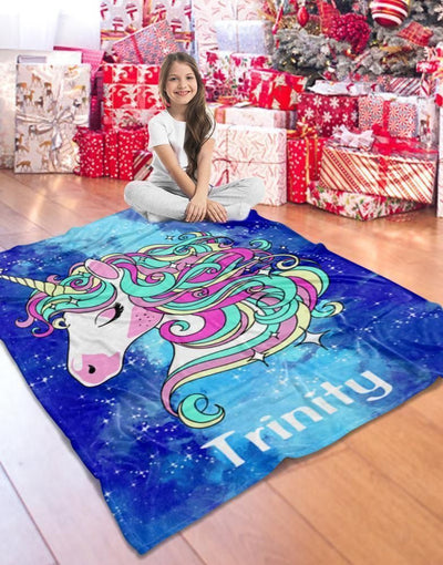 Galaxy Magic Unicorn Gift For Kids Custom Name Fleece Blanket