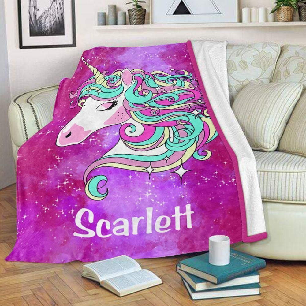 Galaxy Magic Unicorn Gift For Kids Custom Name Fleece Blanket