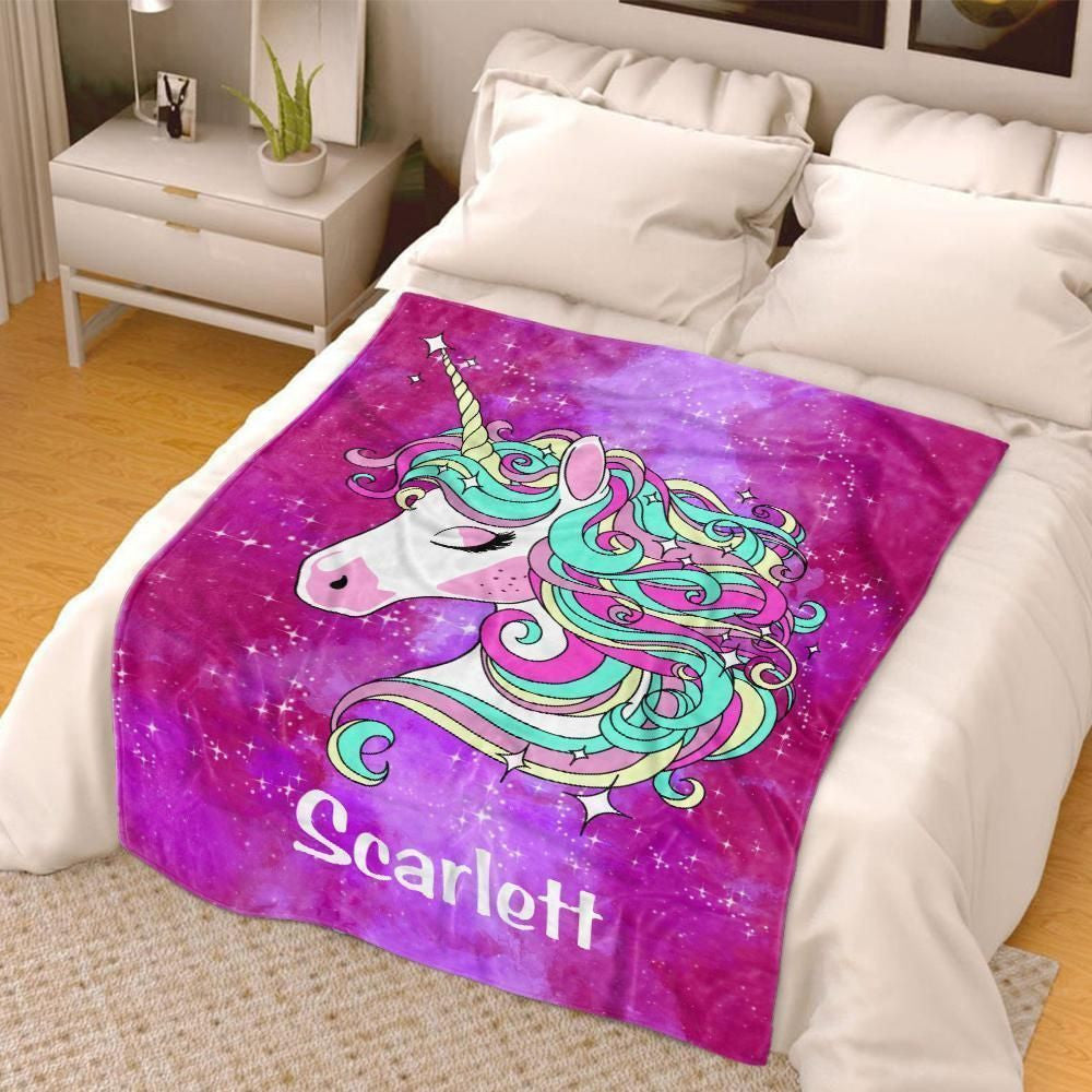 Galaxy Magic Unicorn Gift For Kids Custom Name Fleece Blanket