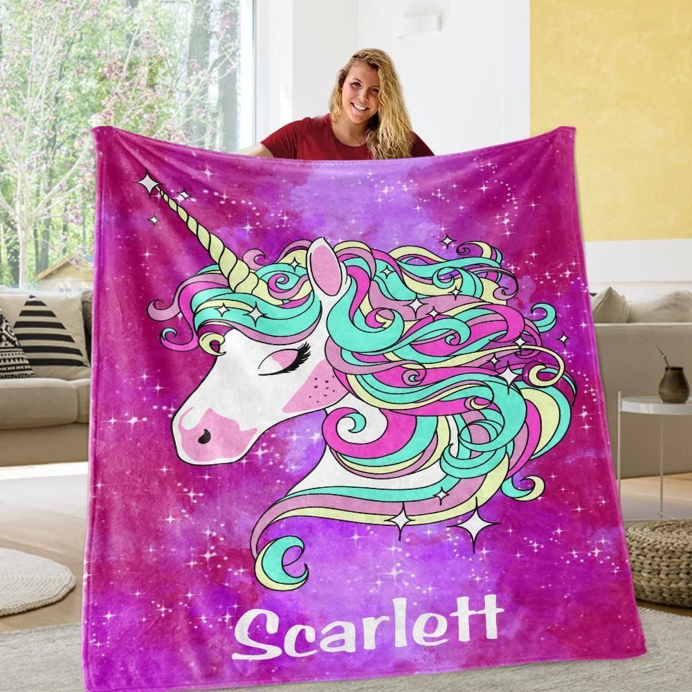 Galaxy Magic Unicorn Gift For Kids Custom Name Fleece Blanket