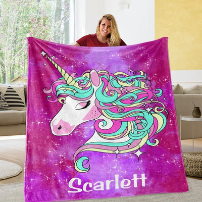 Galaxy Magic Unicorn Gift For Kids Custom Name Fleece Blanket