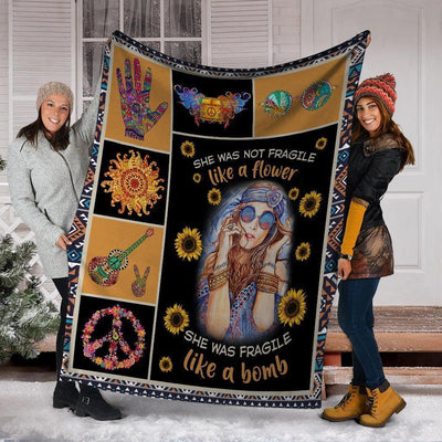 She Not Fragile Like A Flower Sunflower Peace Hippie Girl Fleece Blanket