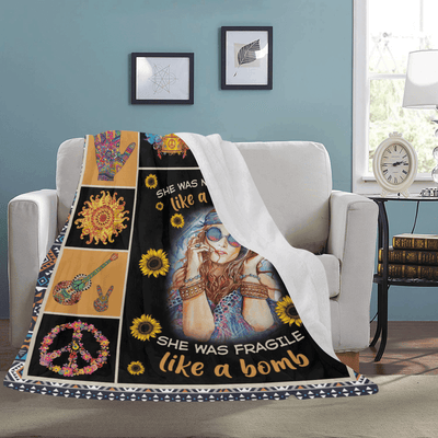 She Not Fragile Like A Flower Sunflower Peace Hippie Girl Fleece Blanket