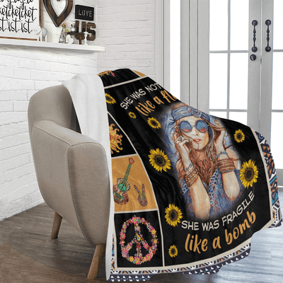 She Not Fragile Like A Flower Sunflower Peace Hippie Girl Fleece Blanket