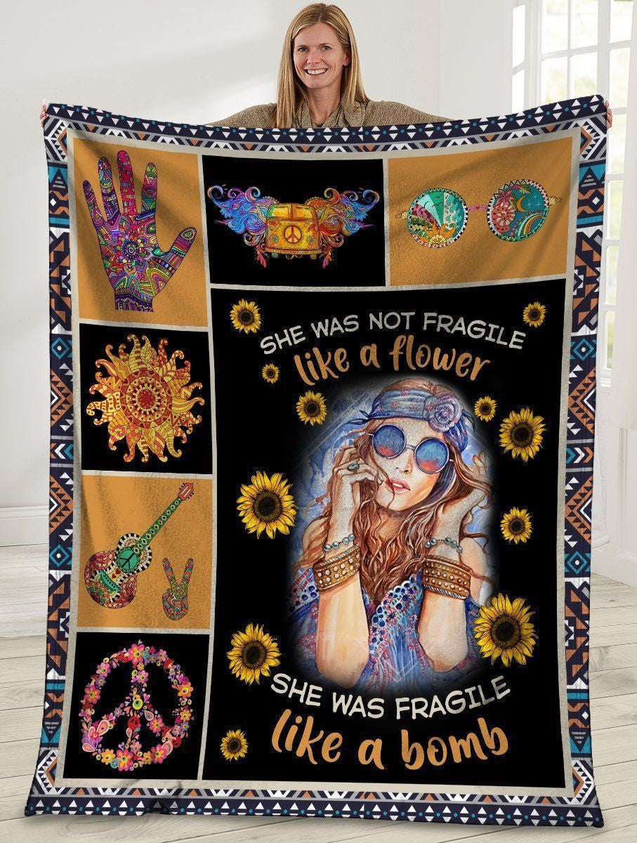She Not Fragile Like A Flower Sunflower Peace Hippie Girl Fleece Blanket