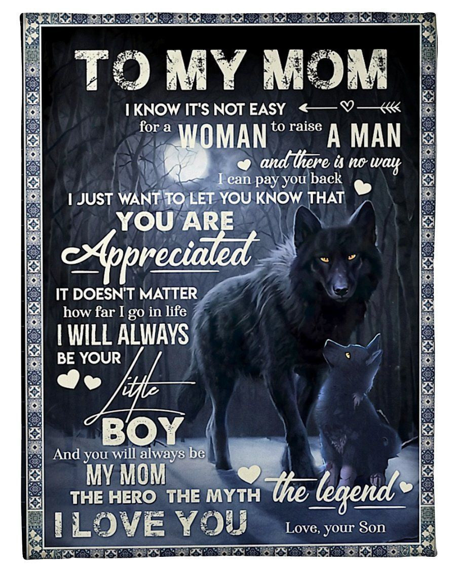 Black Wolf Always Be Your Little Boy Son To Mom Fleece Blanket Fleece Blanket