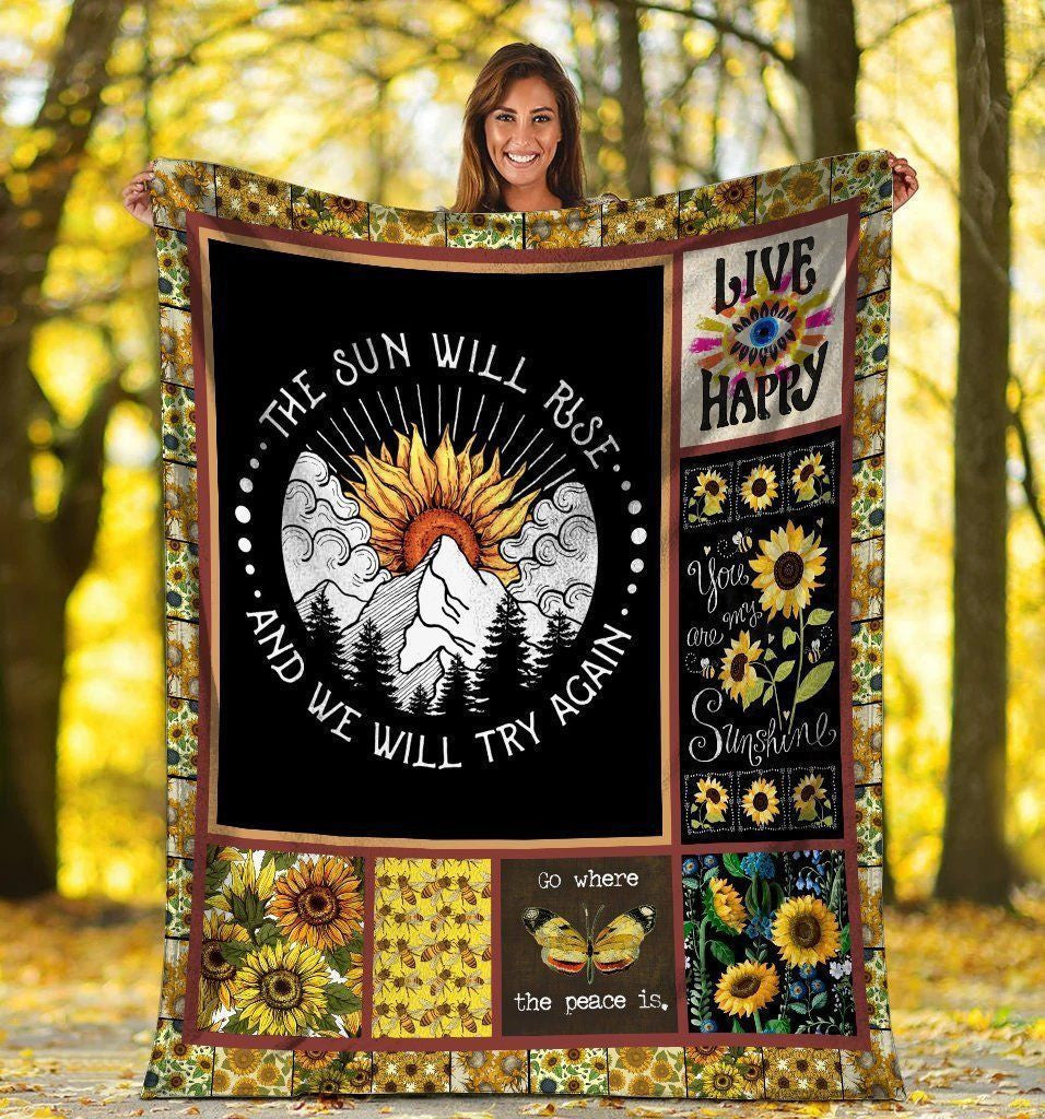 The Sun Will Rise And We Will Try Again Sunflower Hippie Mountain Fleece Blanket