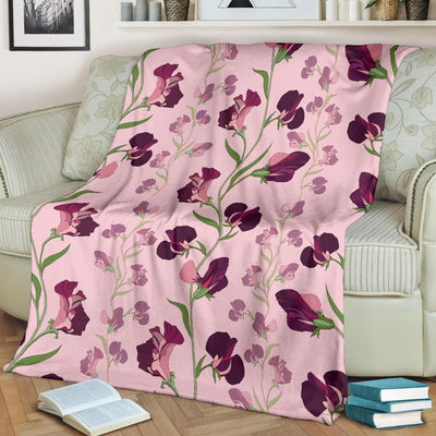 Red Wine Peony Pattern In Pink Printed Fleece Blanket