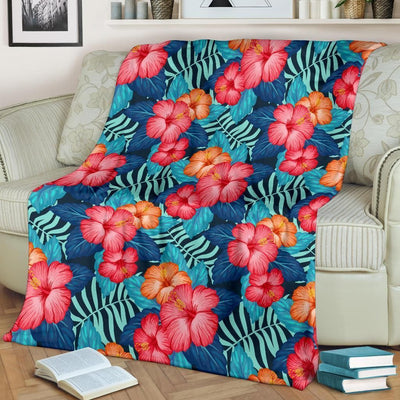 Red Hibiscus Pattern Print Design Soft Fleece Blanket