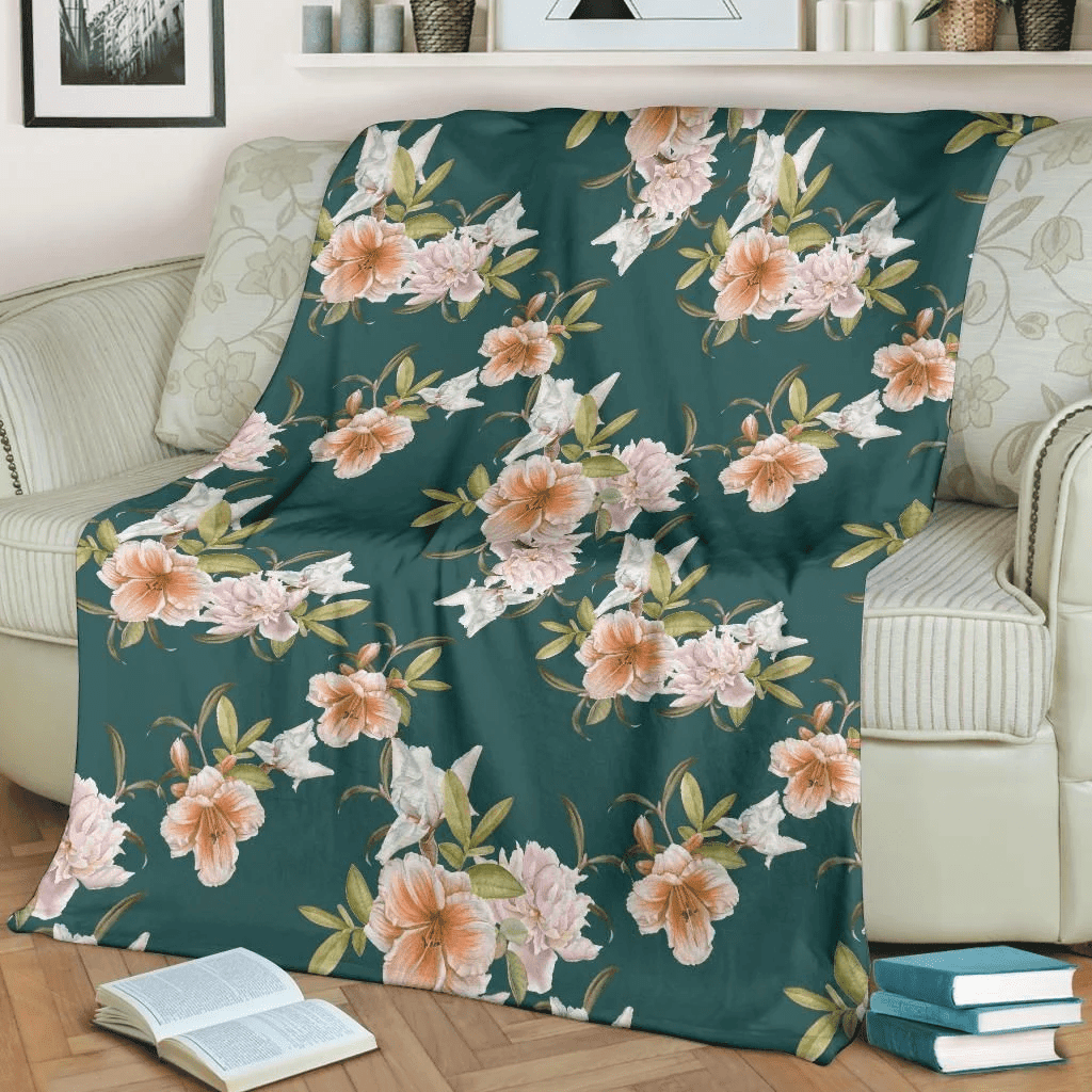 Vintage Flower Iris Pattern Print Design Fleece Blanket