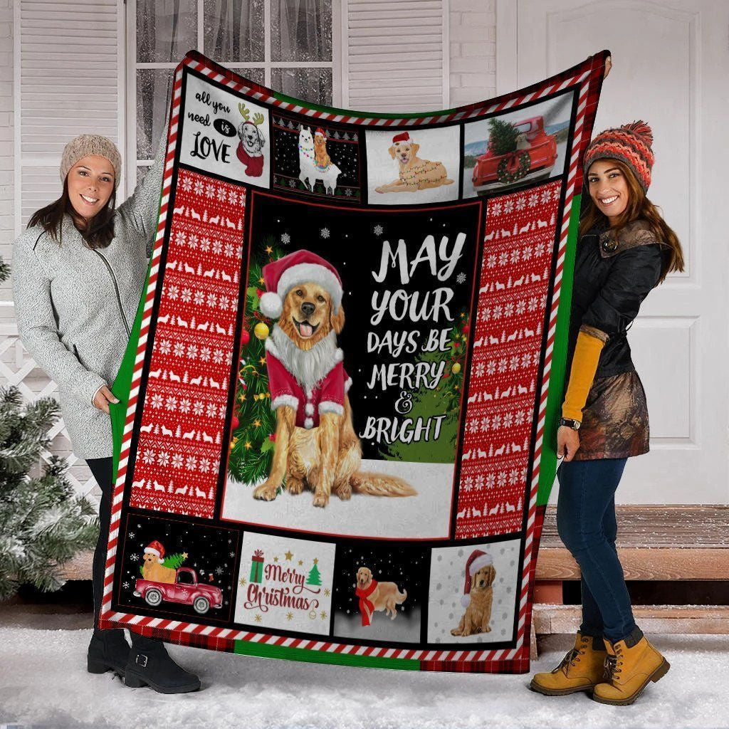 Christmas Golden Retriever May Your Days Be Merry And Bright Fleece Blanket
