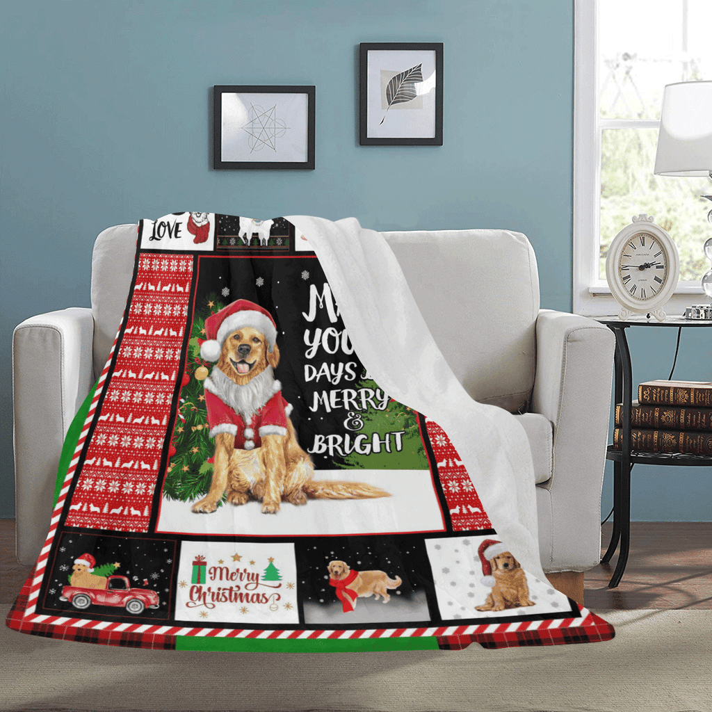 Christmas Golden Retriever May Your Days Be Merry And Bright Fleece Blanket