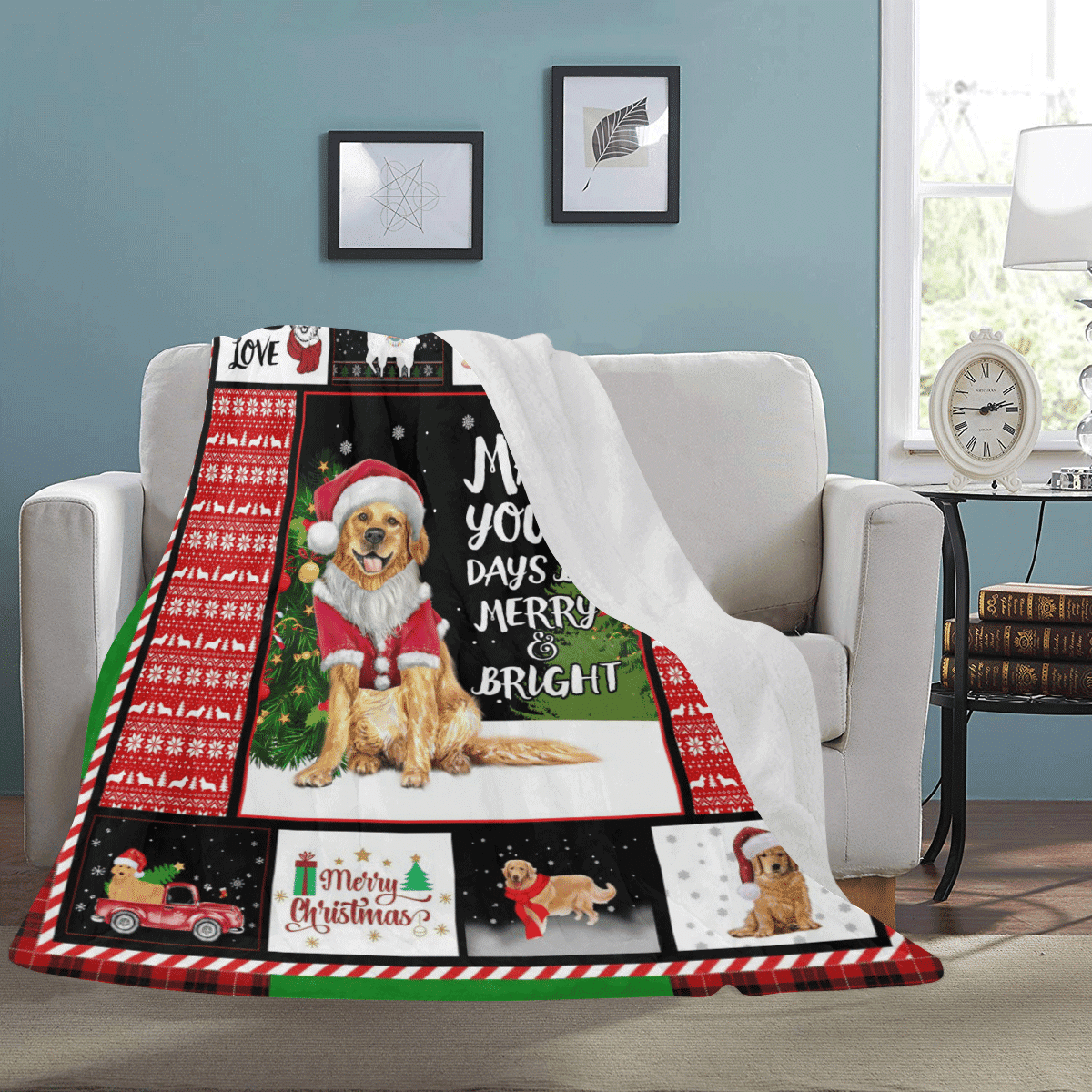 Christmas Golden Retriever May Your Days Be Merry And Bright Fleece Blanket