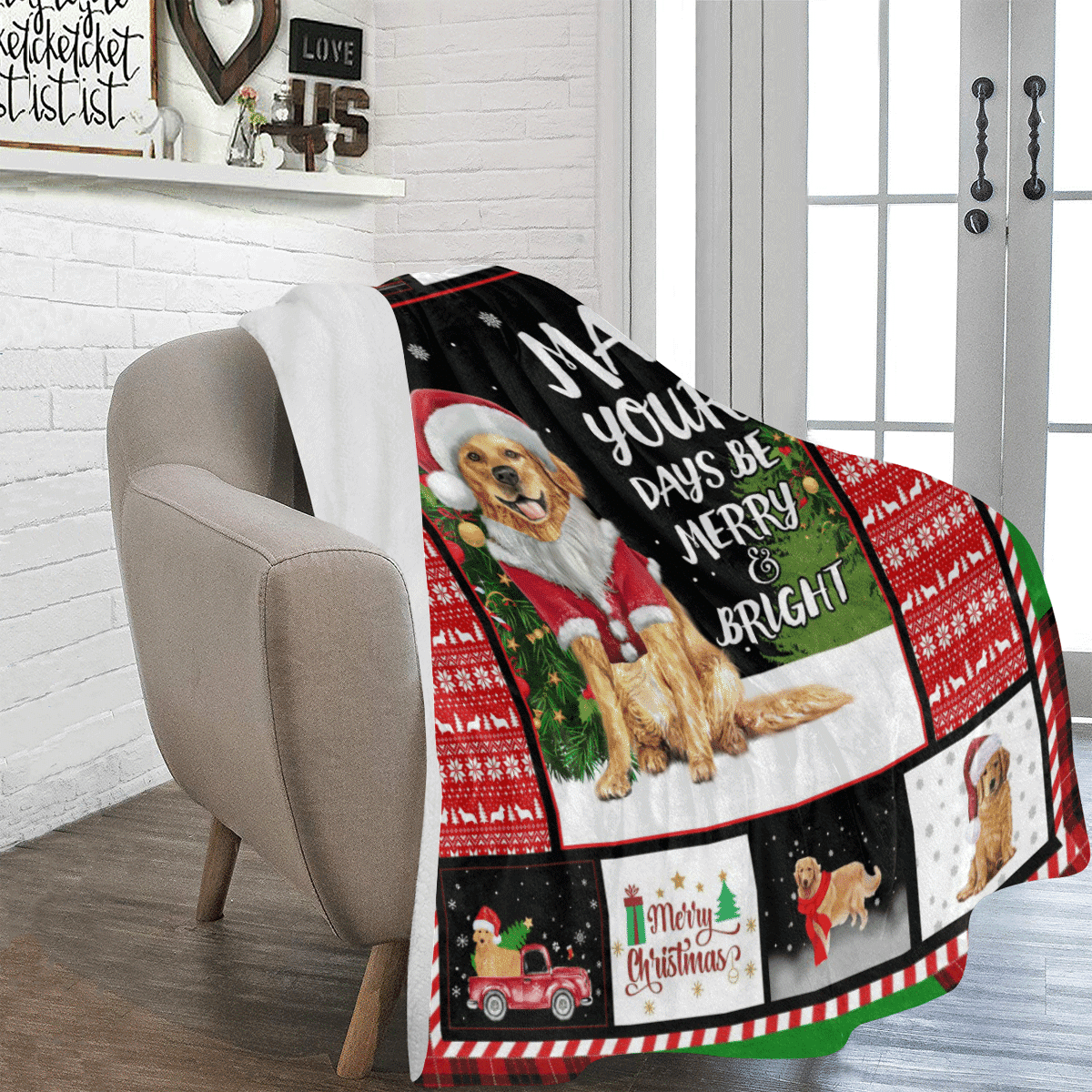 Christmas Golden Retriever May Your Days Be Merry And Bright Fleece Blanket