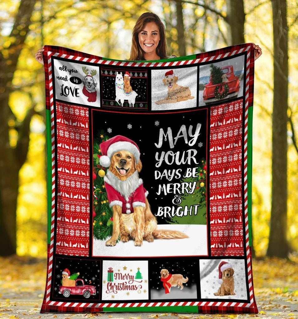 Christmas Golden Retriever May Your Days Be Merry And Bright Fleece Blanket
