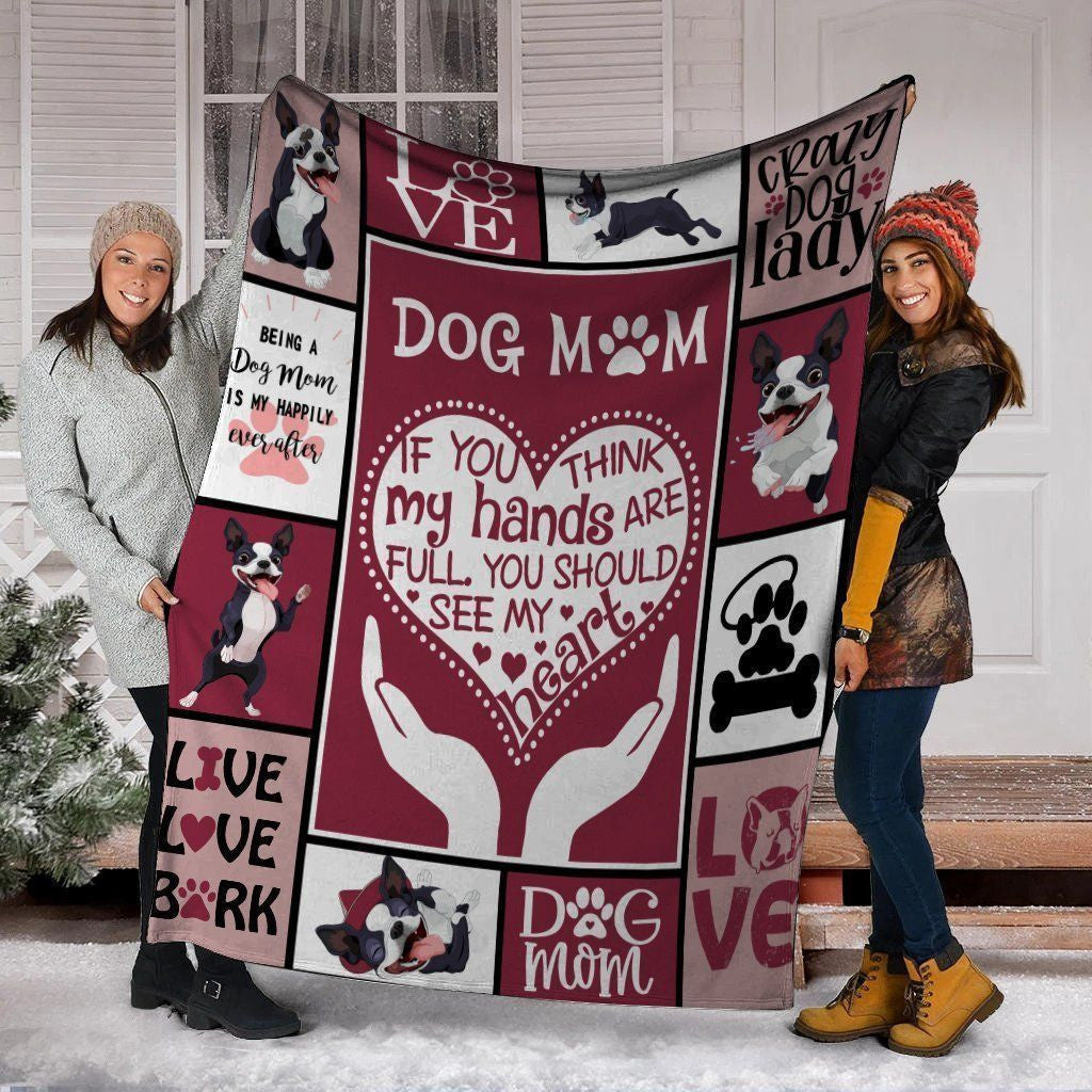 Hands Raise Heart Boston Terrier Dog Fleece Blanket