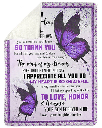 My Heart Is So Grateful Purple Butterflies To Mother In Law Fleece Blanket Sherpa Blanket