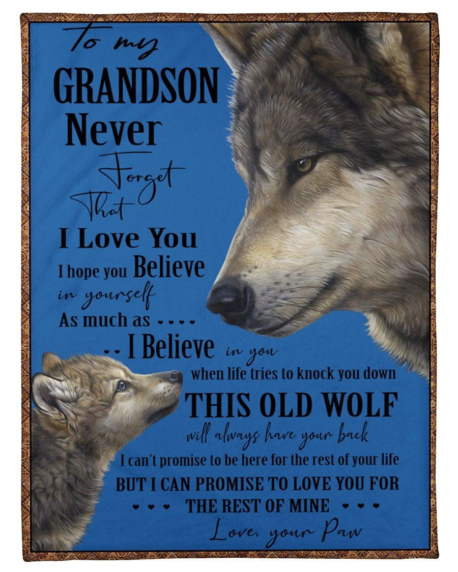 Never Forget That I Love You Lovely Message From Paw Gifts For Grandson Fleece Blanket