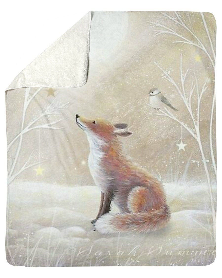 Solitary Fox Shadow Moon Forest Bird 3d Printed  Sherpa Blanket