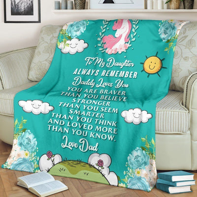 Cute Unicorn Daughter Remember Daddy Loves You Fleece Blanket