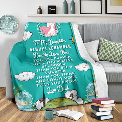 Cute Unicorn Daughter Remember Daddy Loves You Fleece Blanket