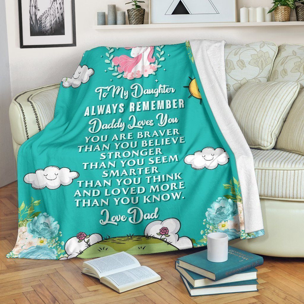 Cute Unicorn Daughter Remember Daddy Loves You Fleece Blanket