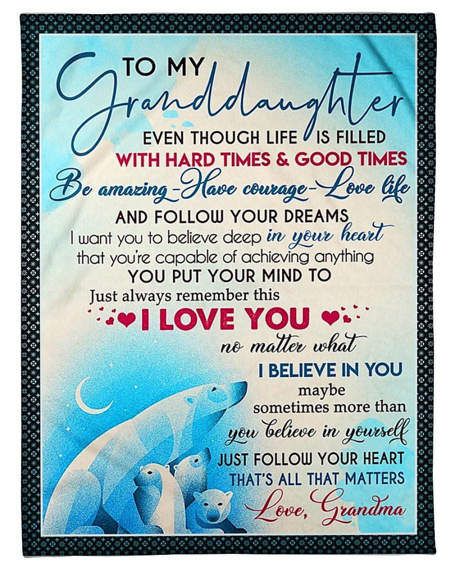 Polar Bears Just Follow Your Heart Grandma To Granddaughter Fleece Blanket Fleece Blanket
