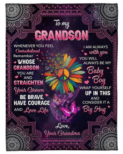 Grandma To Grandson Peace Sign You'll Always Be My Baby Fleece Blanket Fleece Blanket