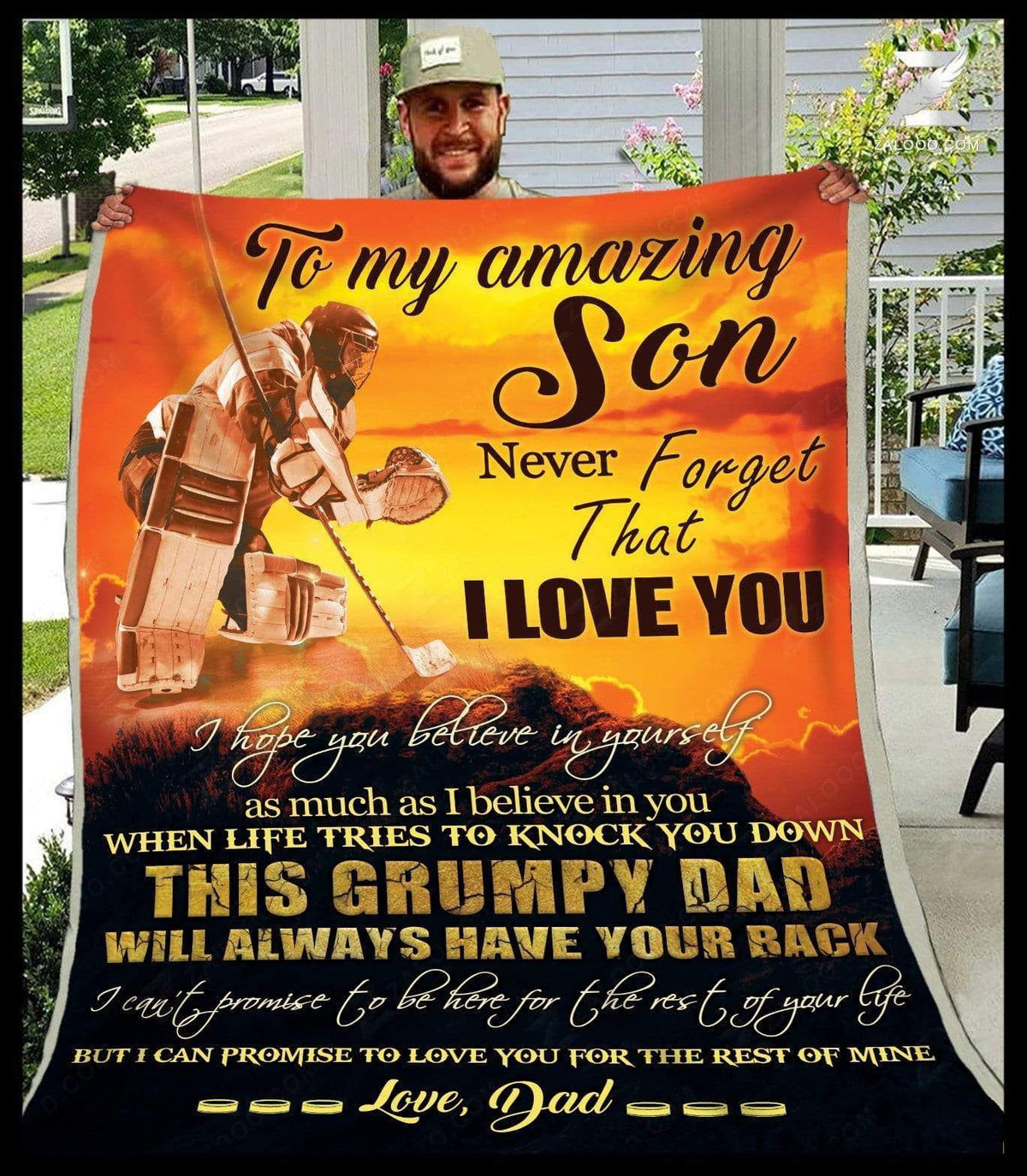 Hockey This Grumpy Dad Wil Always Have Your Back Message Dad Gift For Son Blanket
