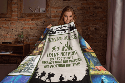 Hiking Rules Forest Mountain Camping Outdoor Fleece Blanket