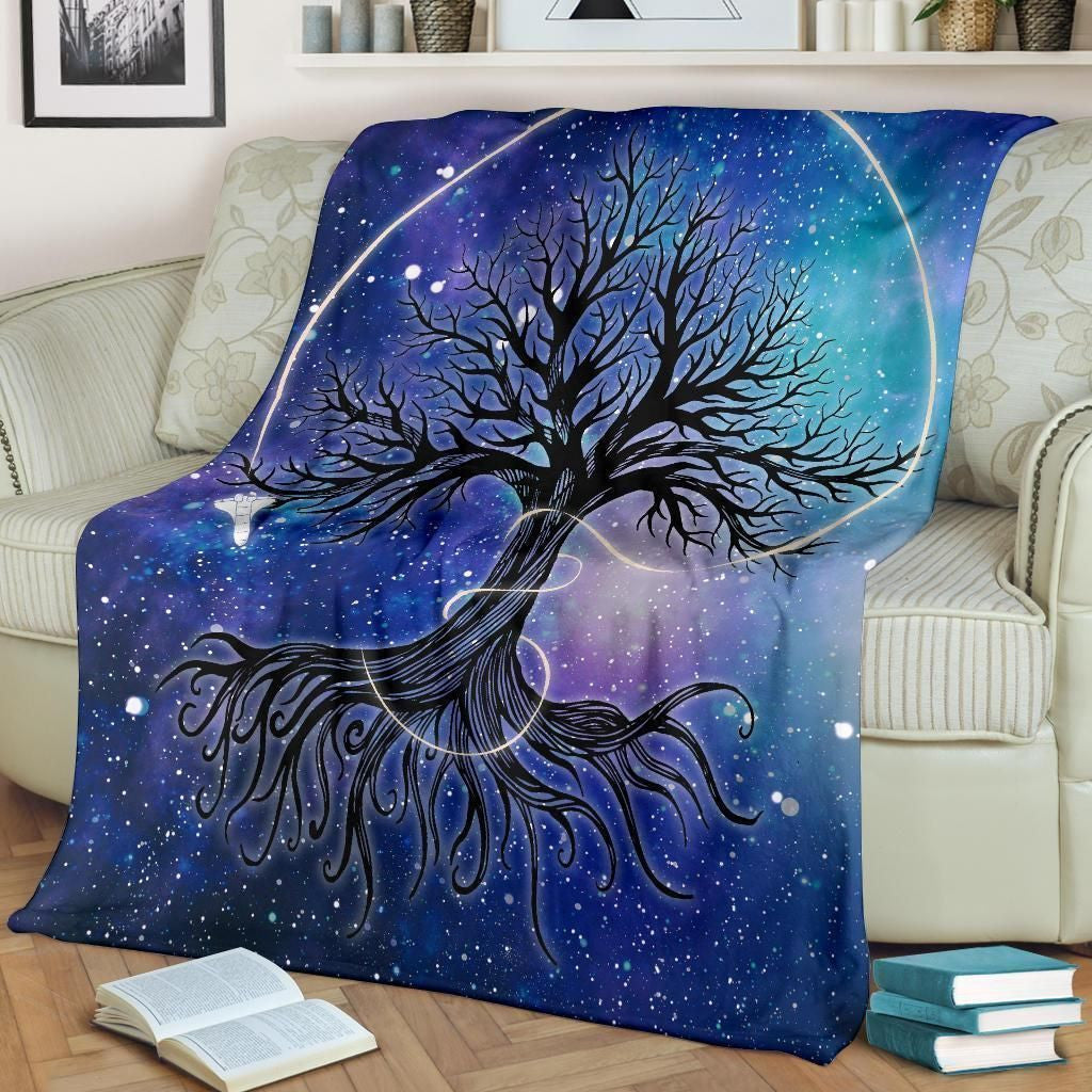 Graphic Art Galaxy Tree Of Life Fleece Blanket Gift For Earth Lovers