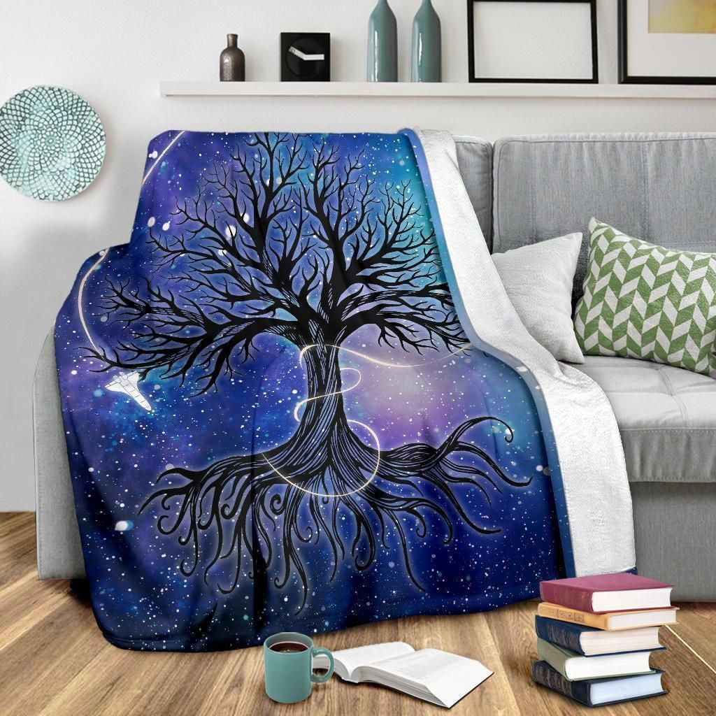 Graphic Art Galaxy Tree Of Life Fleece Blanket Gift For Earth Lovers