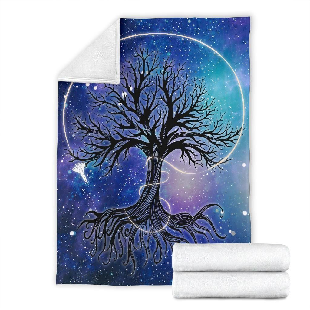 Graphic Art Galaxy Tree Of Life Fleece Blanket Gift For Earth Lovers