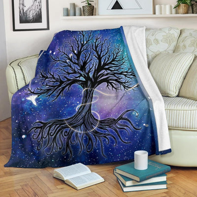 Graphic Art Galaxy Tree Of Life Fleece Blanket Gift For Earth Lovers