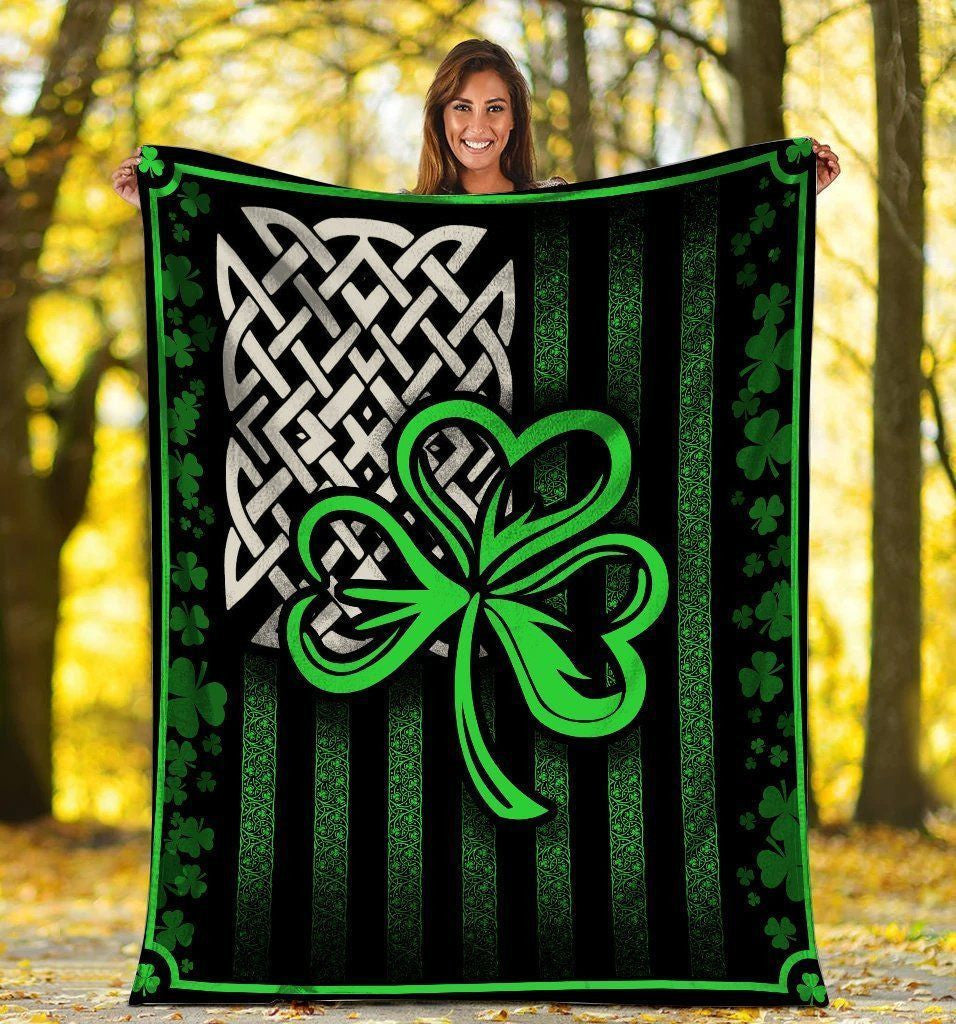 Usa Flag Irish Shamrock Fleece Blanket
