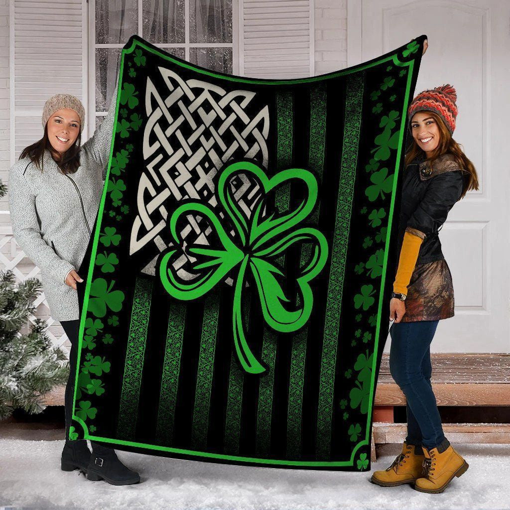 Usa Flag Irish Shamrock Fleece Blanket