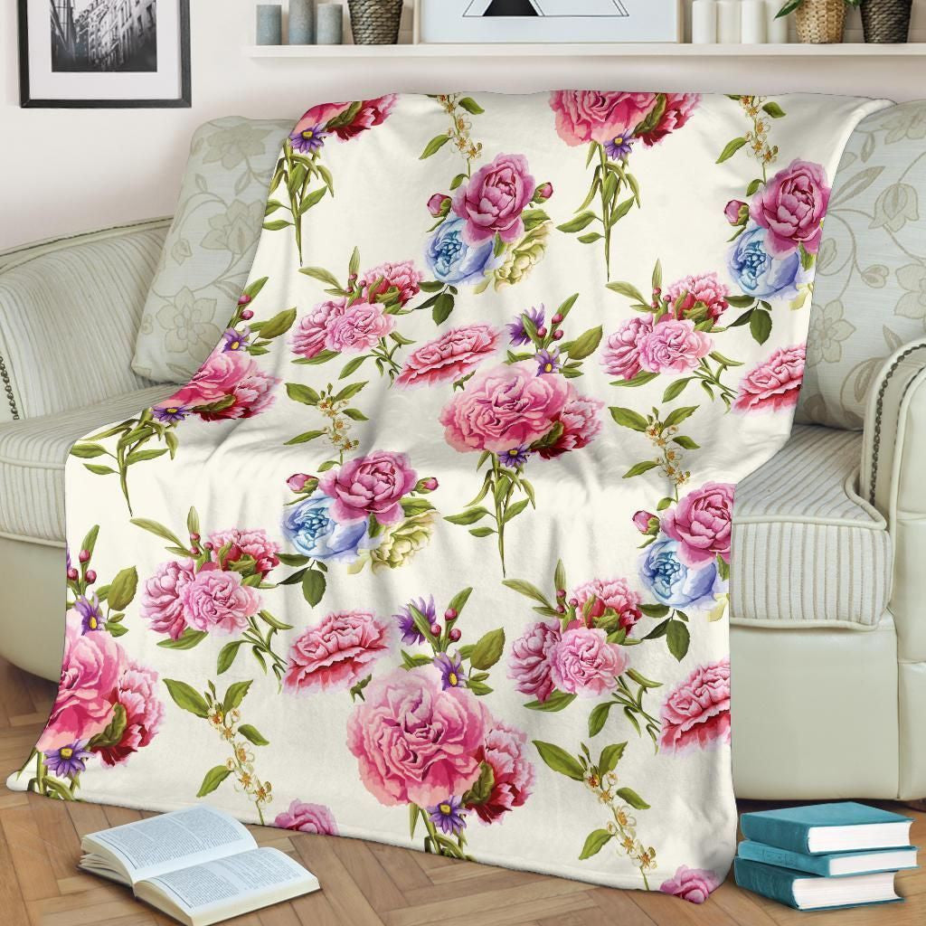 Floral Carnations Pattern Print Design Fleece Blanket
