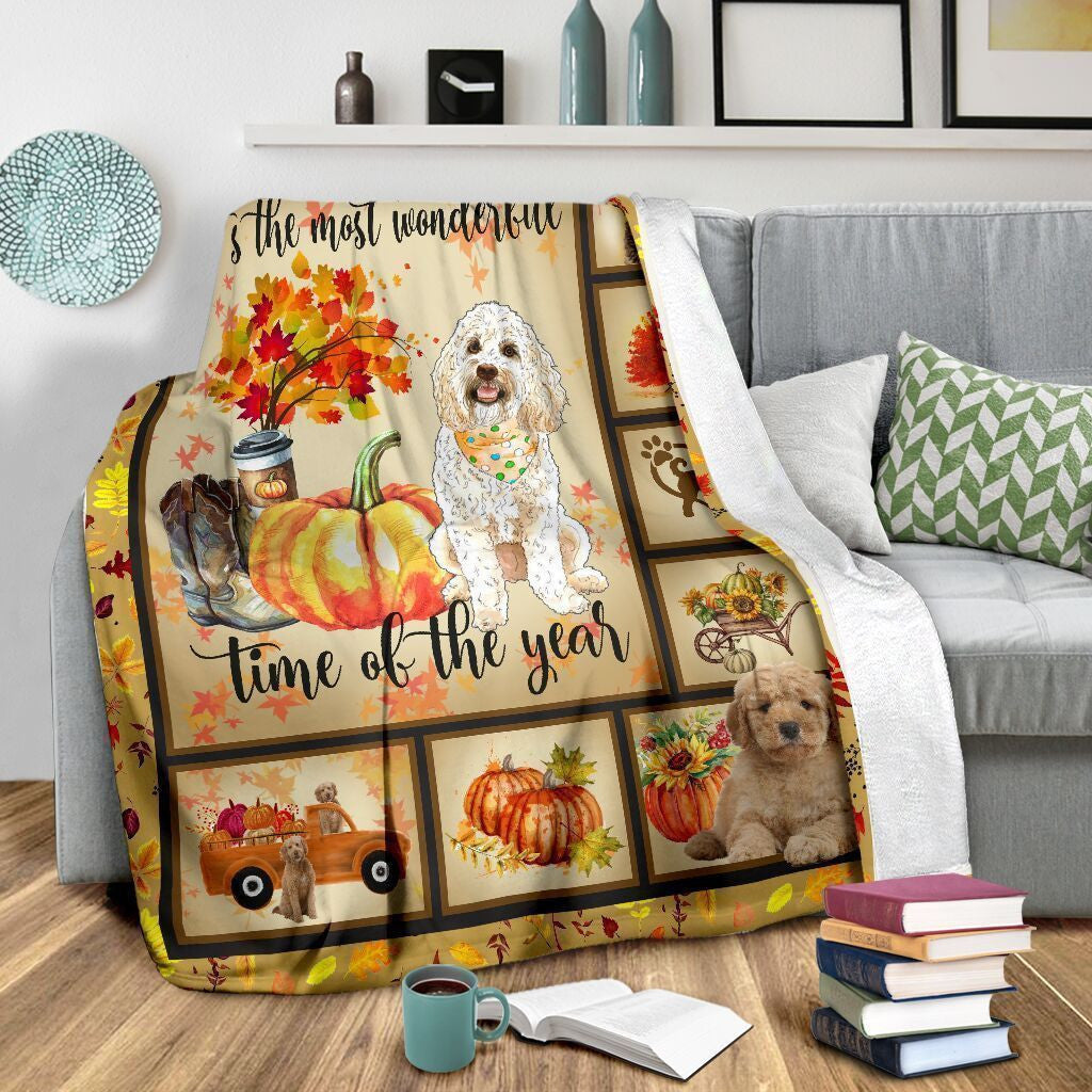 Goldendoodle Autumn Pumpkin Printed Fleece Blanket