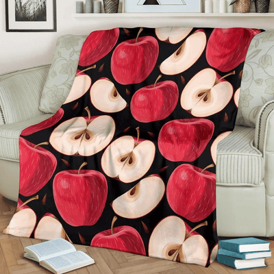 Apple Pattern Print Design Black Fleece Blanket