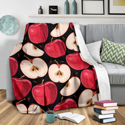 Apple Pattern Print Design Black Fleece Blanket
