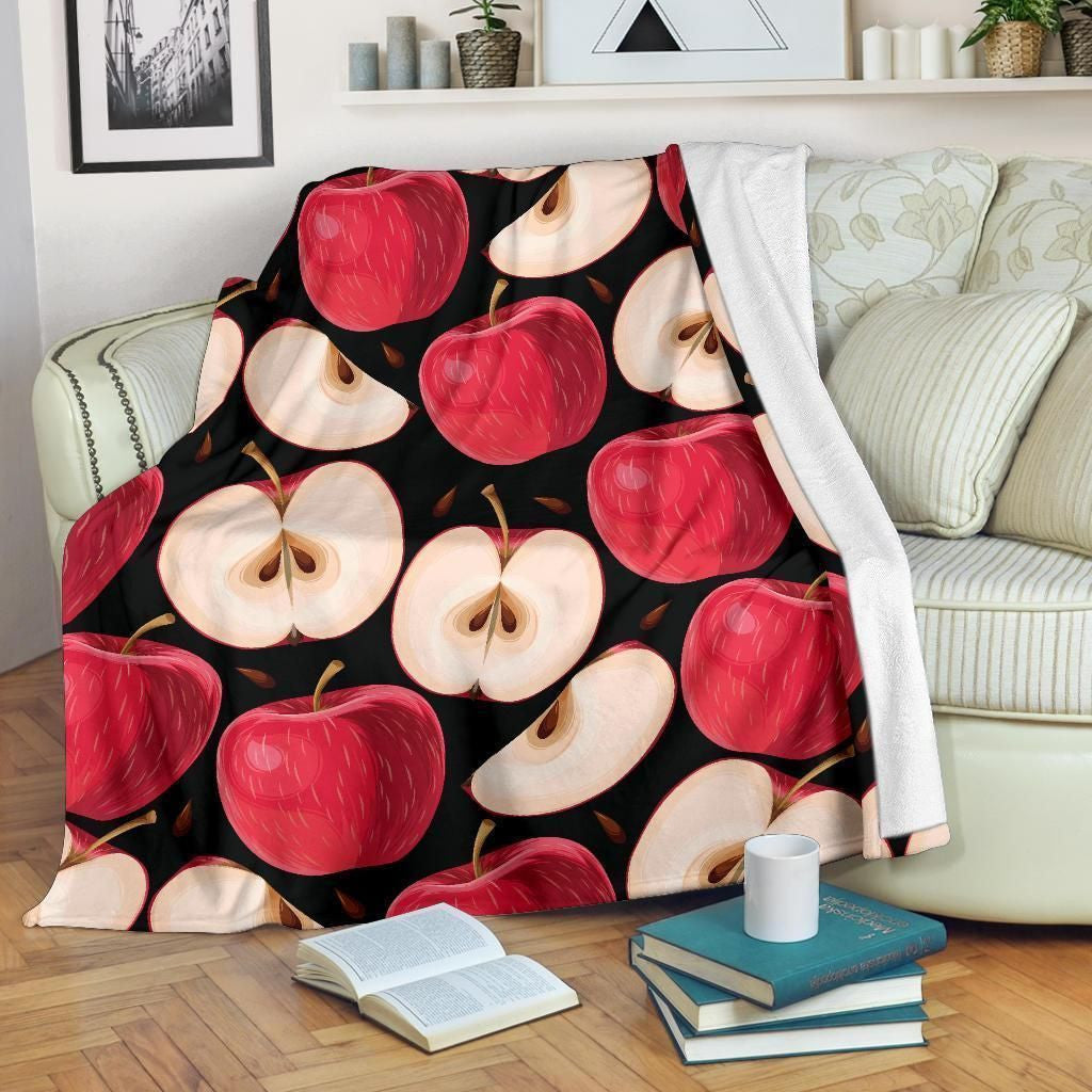 Apple Pattern Print Design Black Fleece Blanket