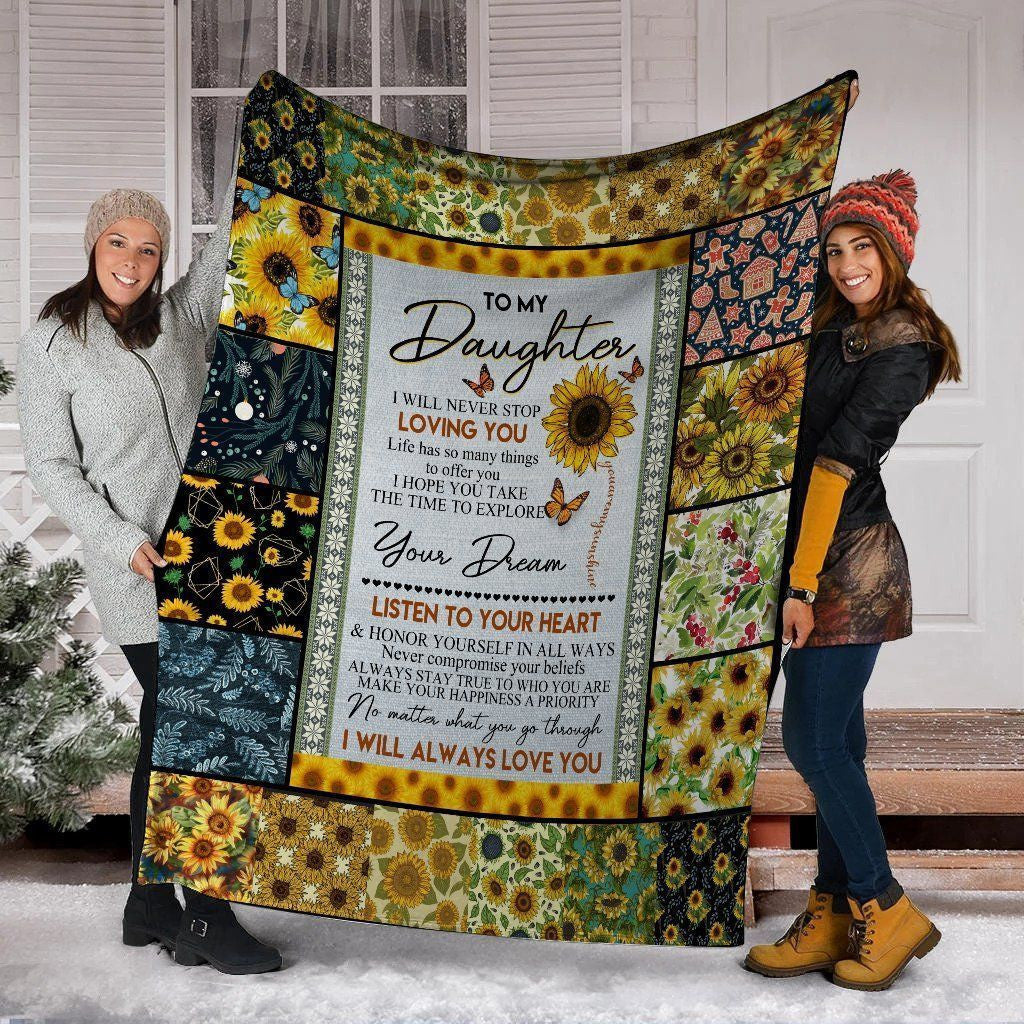 To My Daughter I Will Never Stop Loving You Fleece Blanket