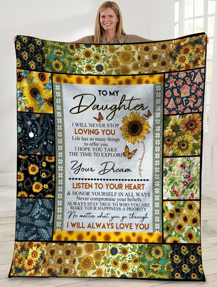 To My Daughter I Will Never Stop Loving You Fleece Blanket