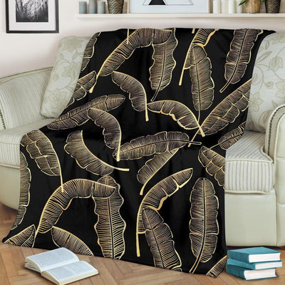 Vintage Banana Leaf Pattern Print Design Black Fleece Blanket