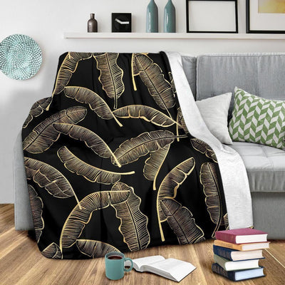 Vintage Banana Leaf Pattern Print Design Black Fleece Blanket