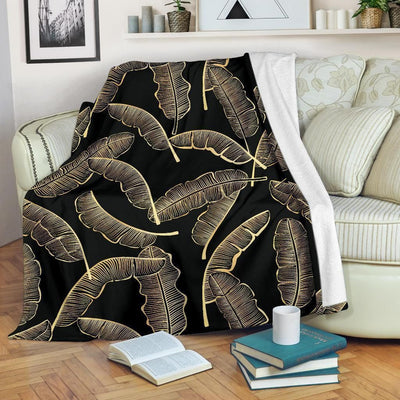 Vintage Banana Leaf Pattern Print Design Black Fleece Blanket