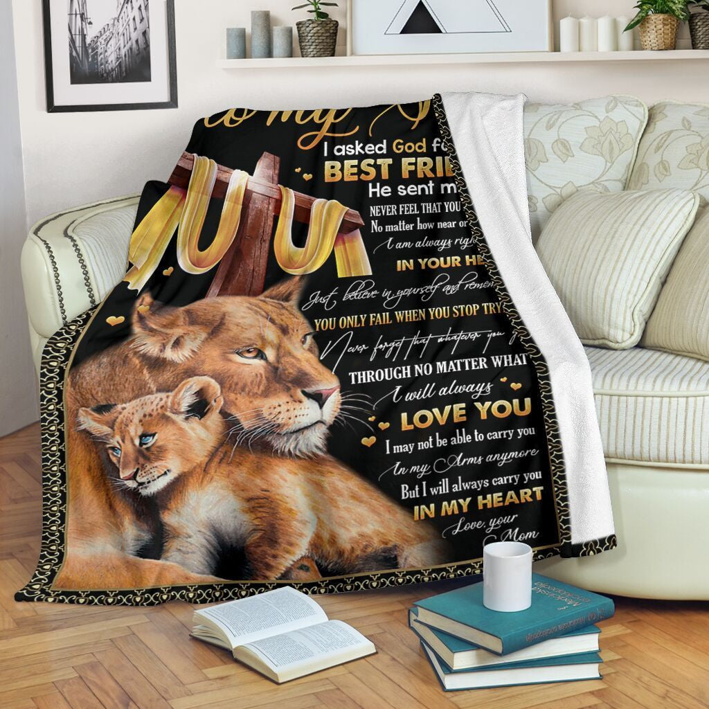 I Asked God For A Best Friend Lion Fleece Blanket Gift For Son Fleece Blanket